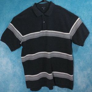 Nautica Polo Sweater, Men's, 100% Cotton, Black/Gray/White Striped, Size XL